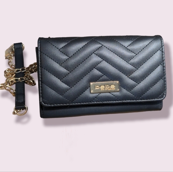 BEBE quilt embossed Saffiano Crossbody Black Purse - Picture 1 of 9